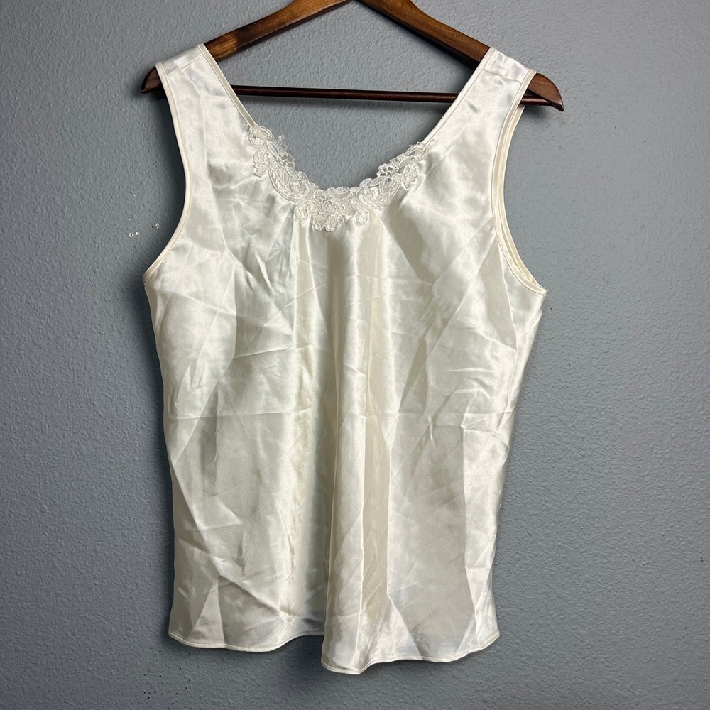 Secret Treasures‎ Coquette Y2K Ivory Tank Top Lace Trim Sleeveless L Women's